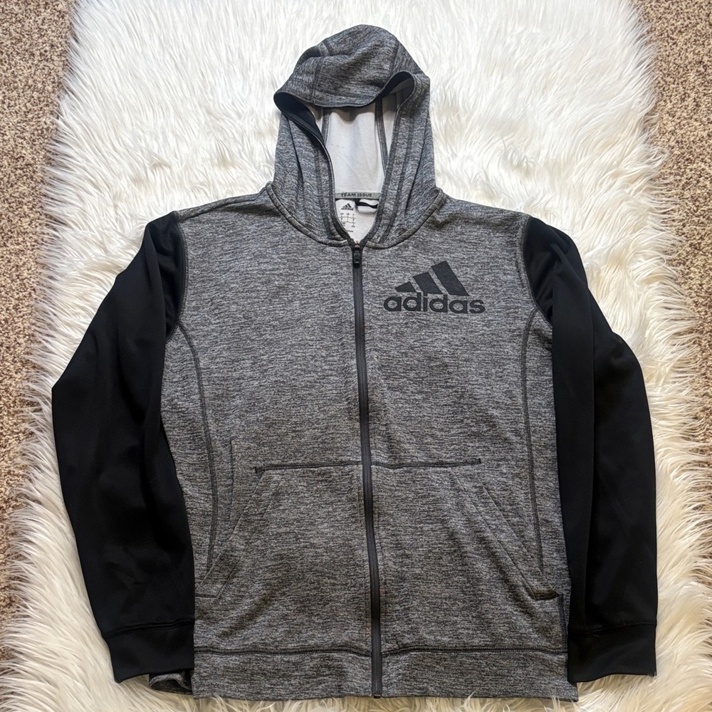 Adidas Two-Tone Gray and Black Zip Hoodie, Size Large